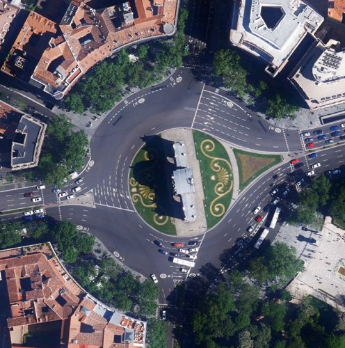 Vista aérea de la Puerta de Alcalá de Madrid, tomada con la cámara Ultracam-Eagle 210